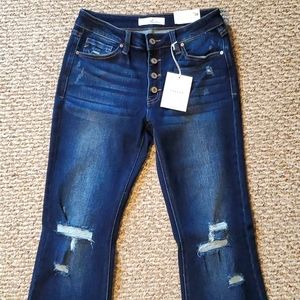 KanCan Jean size 9/28 midrise bootcut dark denim distressed brand new